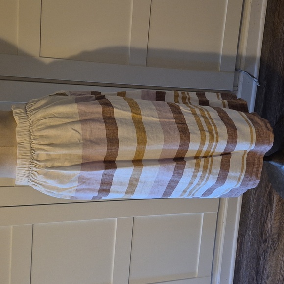 Rachel Zoe Neutral Striped Asymmetrical Button Linen Midi Skirt Sz M - Picture 5 of 7